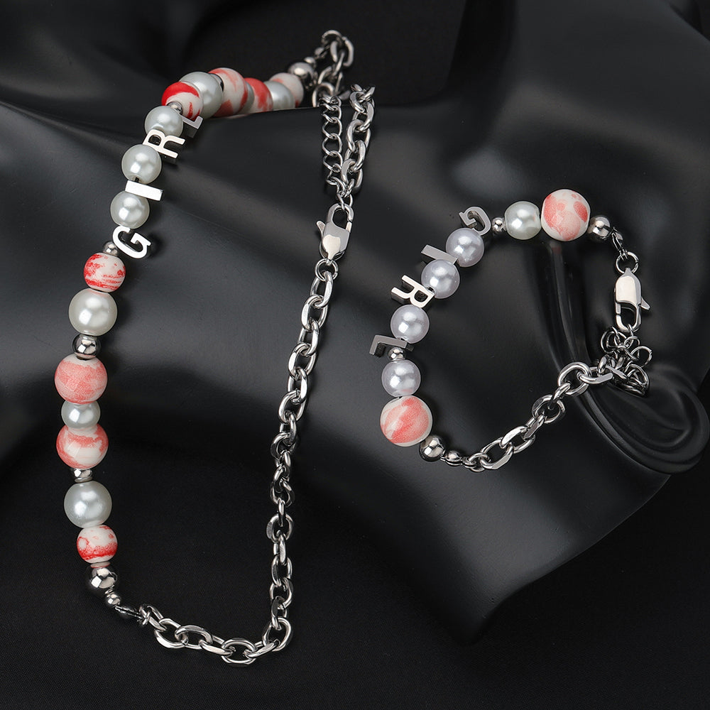 Stainless Steel Casual Simple Style Letter Beaded Artificial Pearls Bracelets Necklace