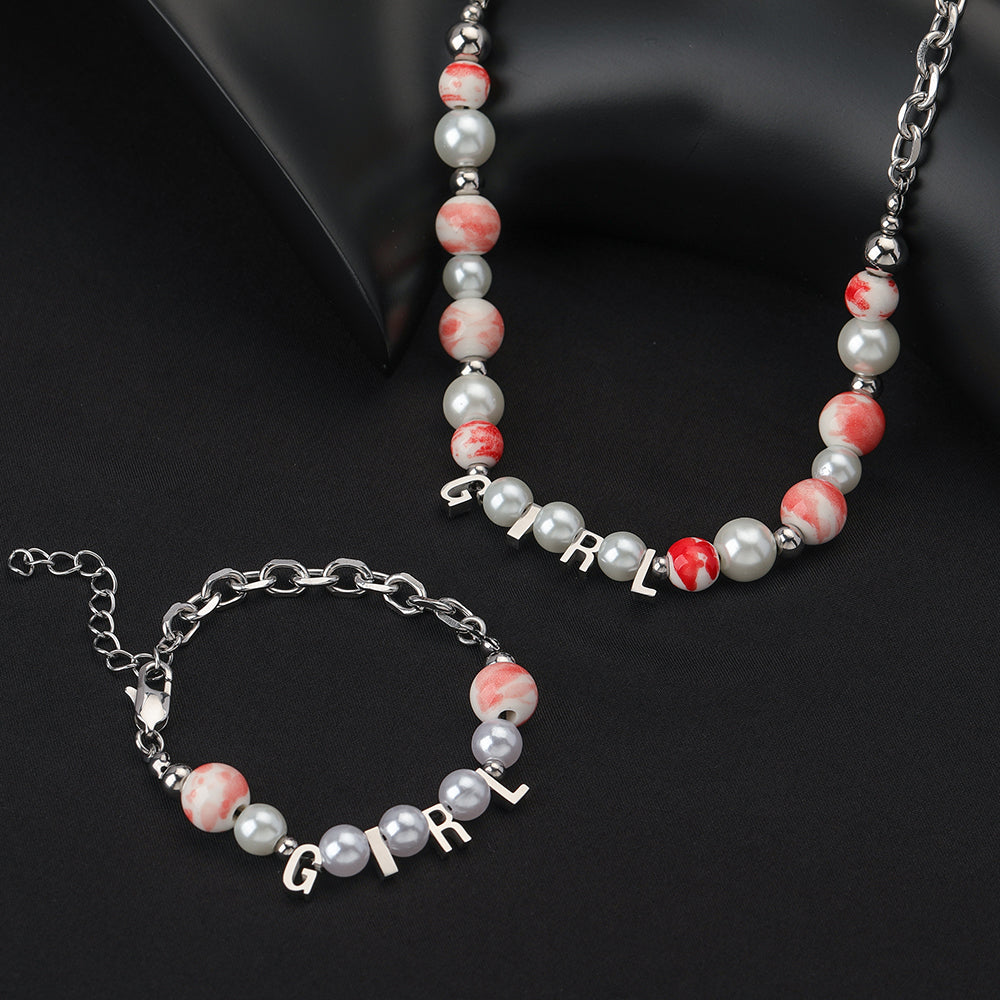 Stainless Steel Casual Simple Style Letter Beaded Artificial Pearls Bracelets Necklace