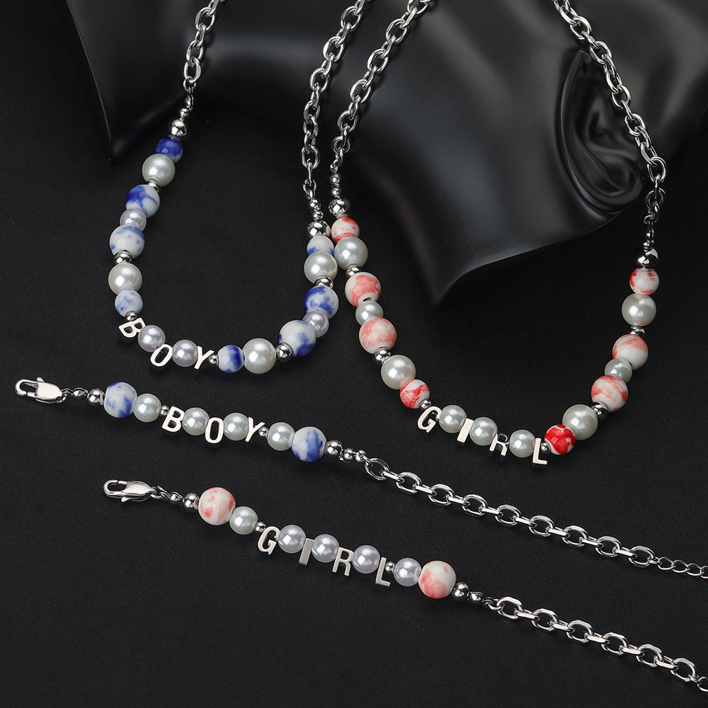 Stainless Steel Casual Simple Style Letter Beaded Artificial Pearls Bracelets Necklace