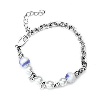 Stainless Steel Casual Simple Style Letter Beaded Artificial Pearls Bracelets Necklace