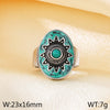 Stainless Steel Retro Simple Style Oval Enamel Inlay Gem Rings