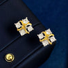 Copper 18K Gold Plated IG Style Commute Shiny Square Inlay Zircon Earrings Necklace