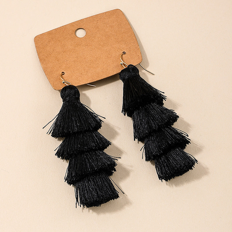 1 Pair Vacation Bohemian Tassel Cloth Drop Earrings