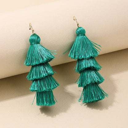 1 Pair Vacation Bohemian Tassel Cloth Drop Earrings