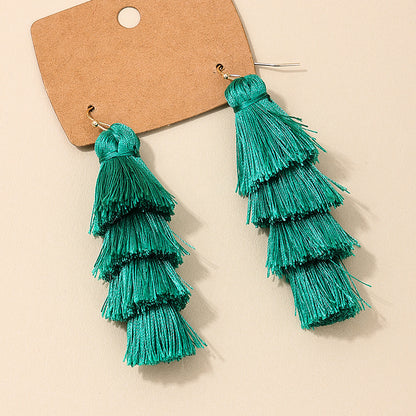 1 Pair Vacation Bohemian Tassel Cloth Drop Earrings