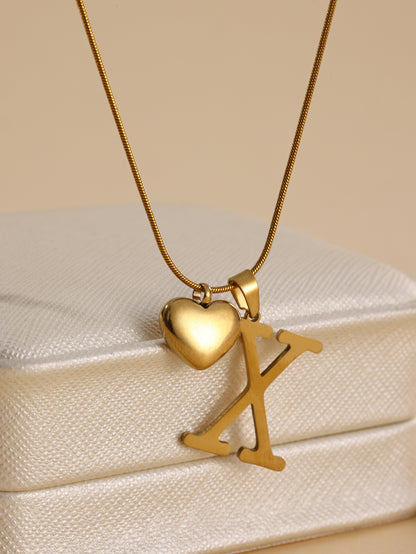 Stainless Steel Copper 18K Gold Plated IG Style Letter Heart Shape Pendant Necklace