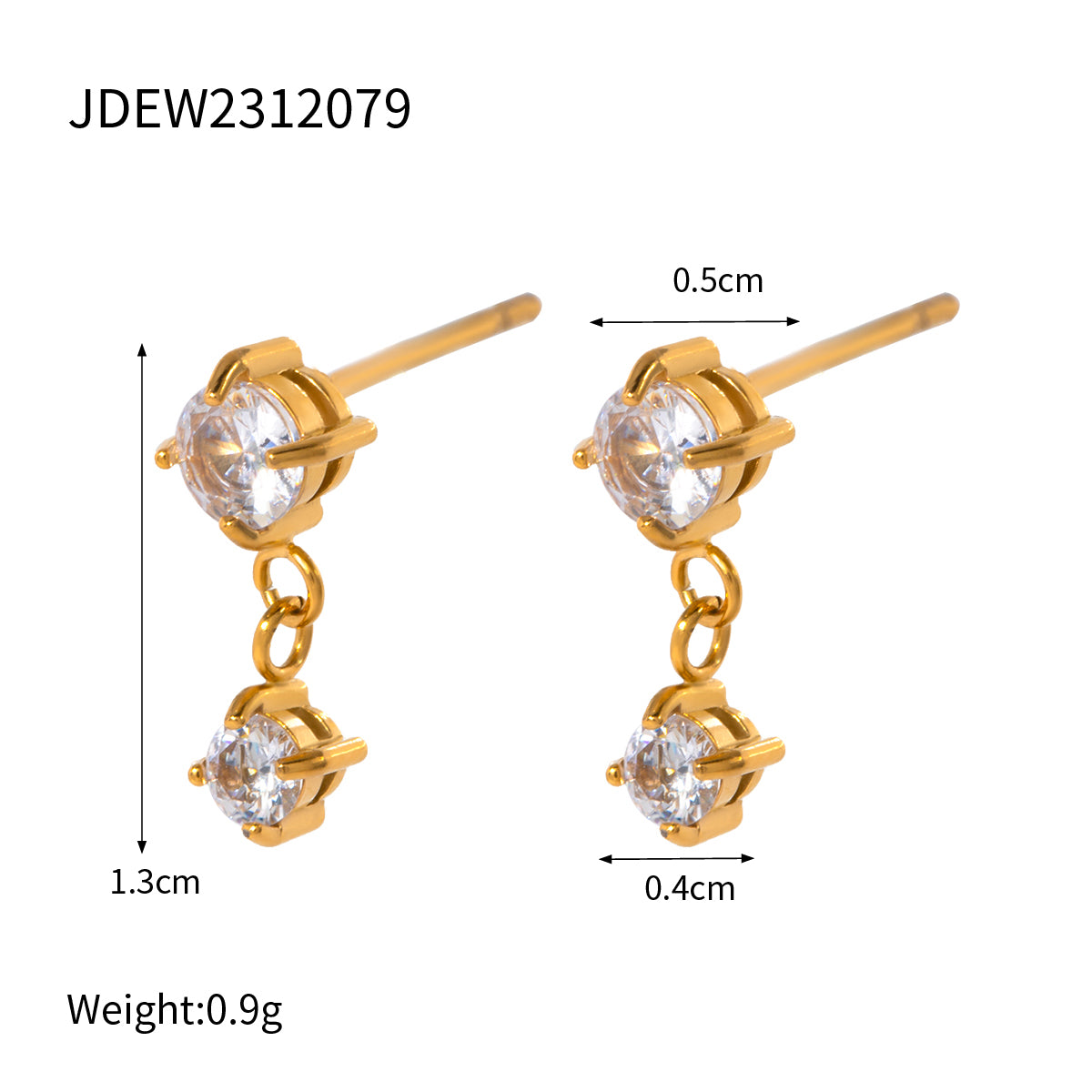 1 Pair Simple Style Round Inlay Stainless Steel Rhinestones 18K Gold Plated Drop Earrings