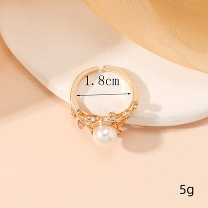 Wholesale Jewelry Elegant Simple Style Leaf Alloy Artificial Pearls Gold Plated Plating Inlay Open Rings