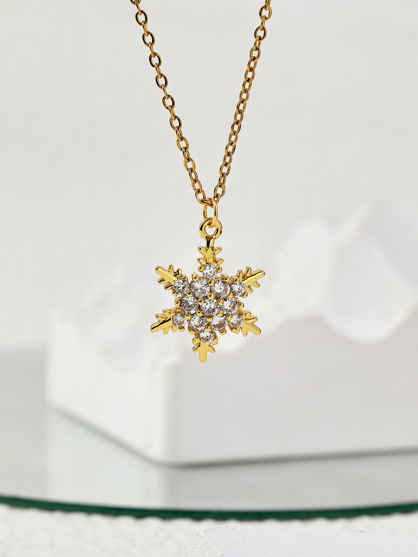 Copper 18K Gold Plated Vintage Style Simple Style Water Droplets Eye Snowflake Inlay Zircon Pendant Necklace