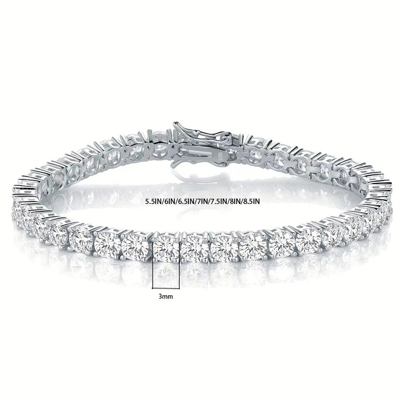 Sterling Silver 18K Gold Plated Elegant Glam Solid Color Zircon Tennis Bracelet