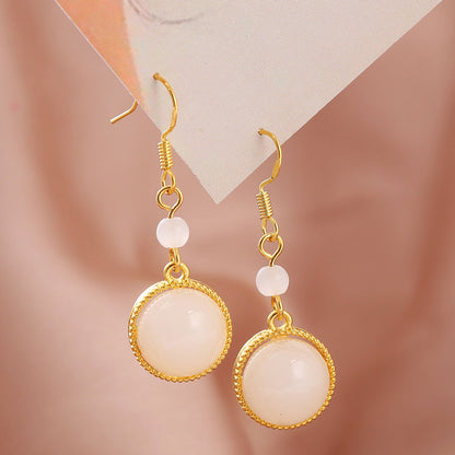 1 Pair Elegant Round Inlay Copper Artificial Gemstones Rhinestones Gold Plated Drop Earrings