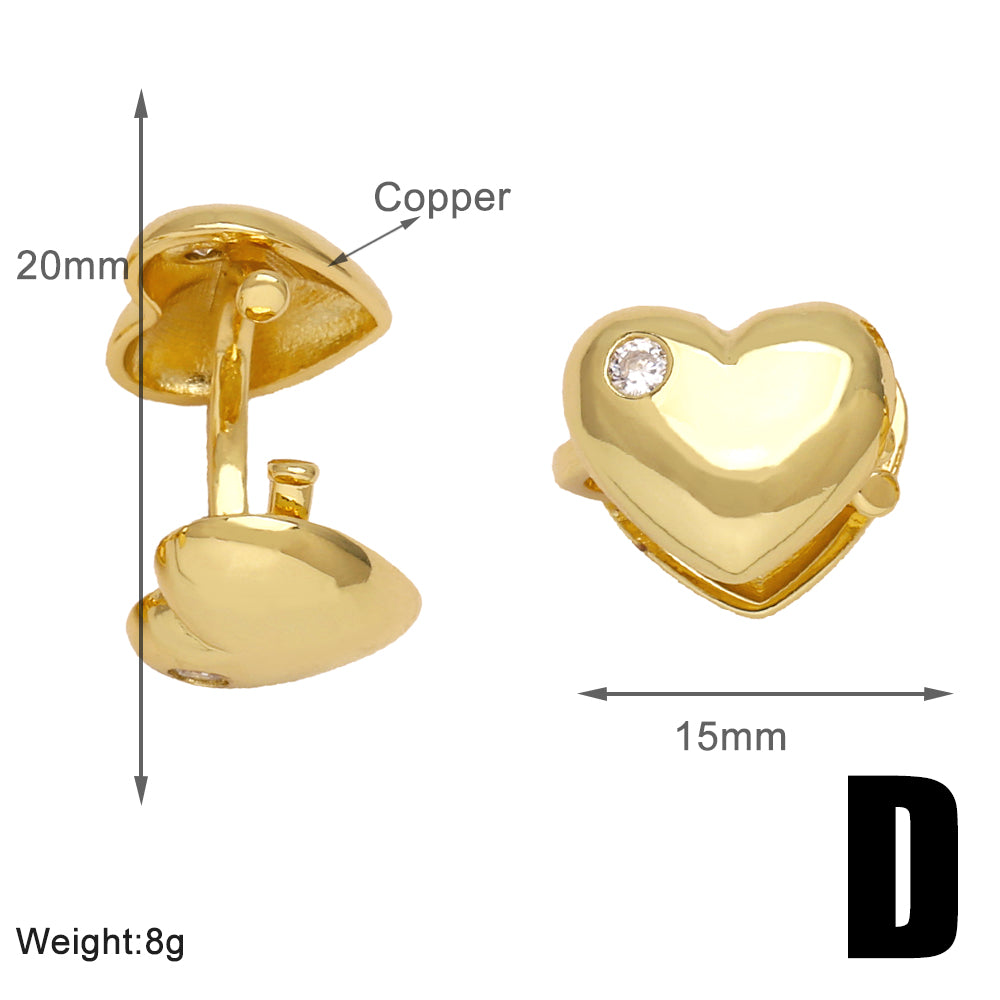 1 Pair IG Style Geometric Heart Shape Inlay Copper Zircon 18K Gold Plated Ear Cuffs