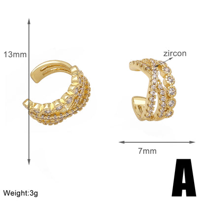 1 Pair Simple Style Geometric Inlay Copper Zircon 18K Gold Plated Ear Cuffs