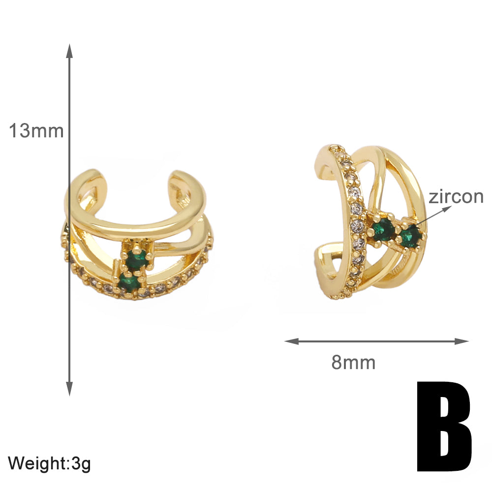 1 Pair Simple Style Geometric Inlay Copper Zircon 18K Gold Plated Ear Cuffs