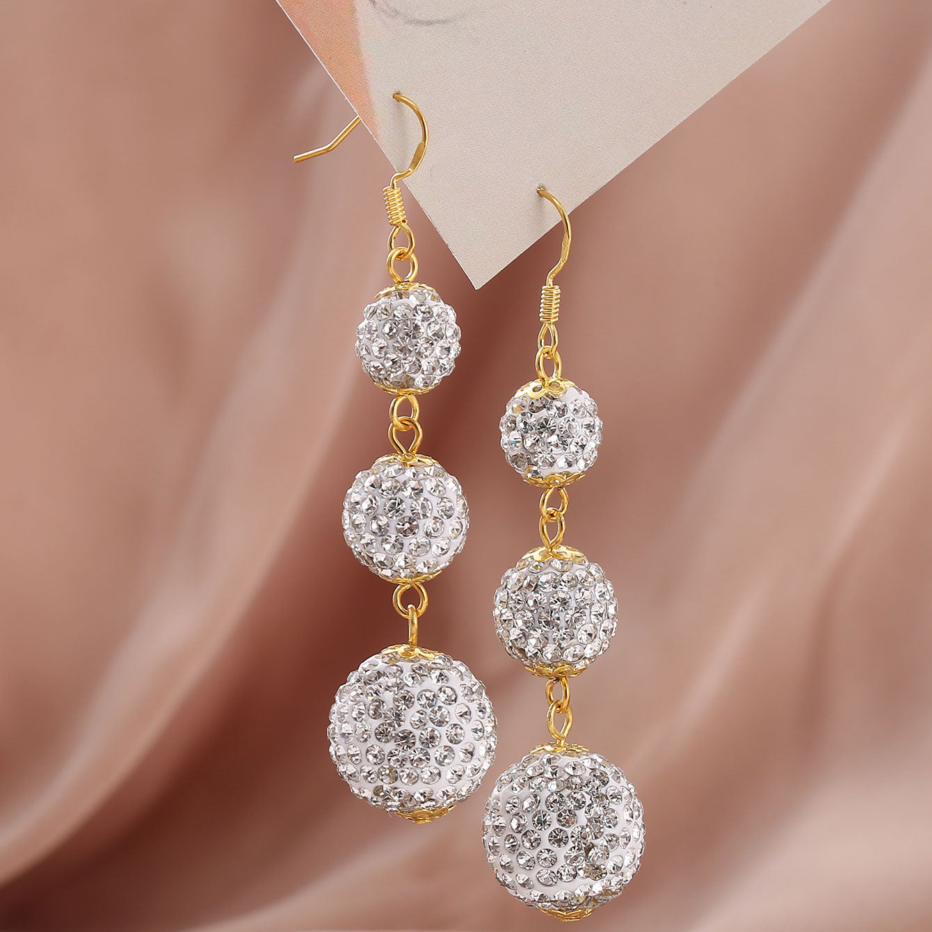 1 Pair Simple Style Shiny Ball Inlay Copper Rhinestones Gold Plated Drop Earrings