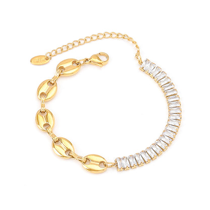 Stainless Steel 18K Gold Plated Simple Style Geometric Inlay Zircon Bracelets Necklace