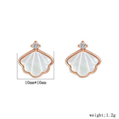 1 Pair Cute Romantic Shell Inlay Sterling Silver Shell Zircon Ear Studs