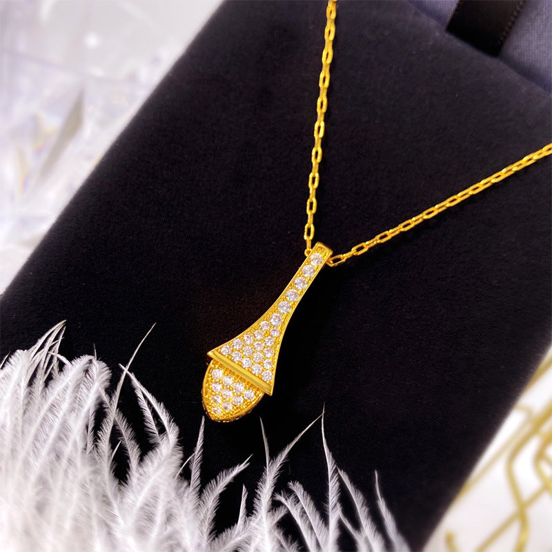 Copper 18K Gold Plated IG Style Commute Pyramid Inlay Zircon Pendant Necklace