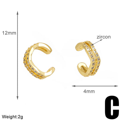 1 Pair Simple Style Geometric Copper Zircon 18K Gold Plated Ear Cuffs