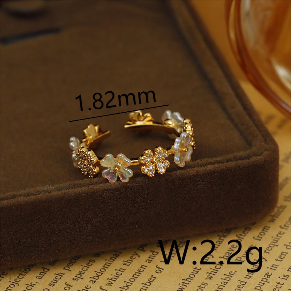 Wholesale Vacation Flower Copper Plating Inlay 18K Gold Plated Zircon Open Rings