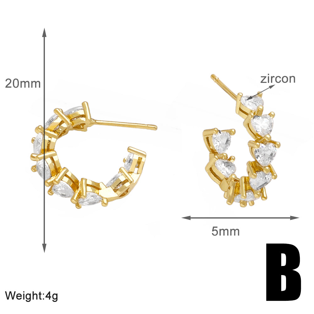 1 Pair Elegant Simple Style Geometric Copper Zircon 18K Gold Plated Ear Studs