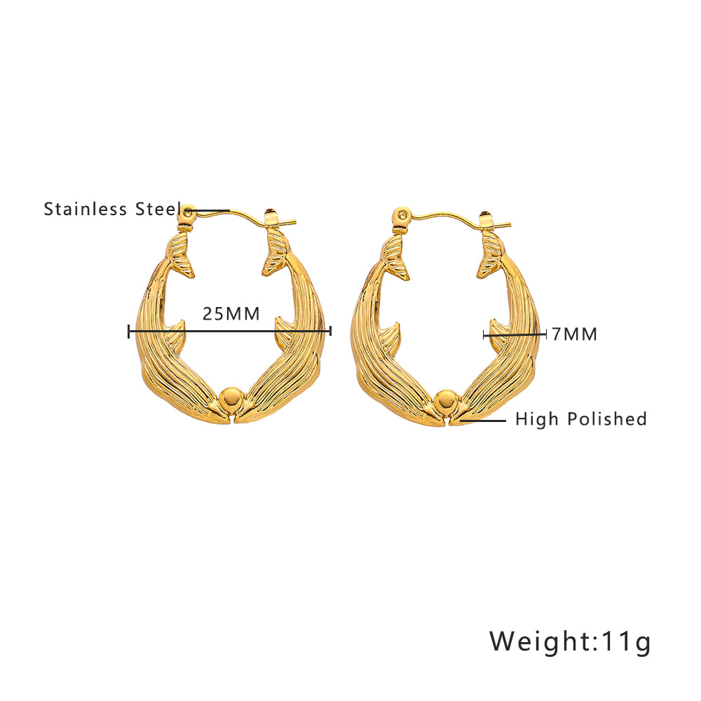 1 Pair Retro Simple Style Dolphin Fish Plating Titanium Steel 18K Gold Plated Hoop Earrings