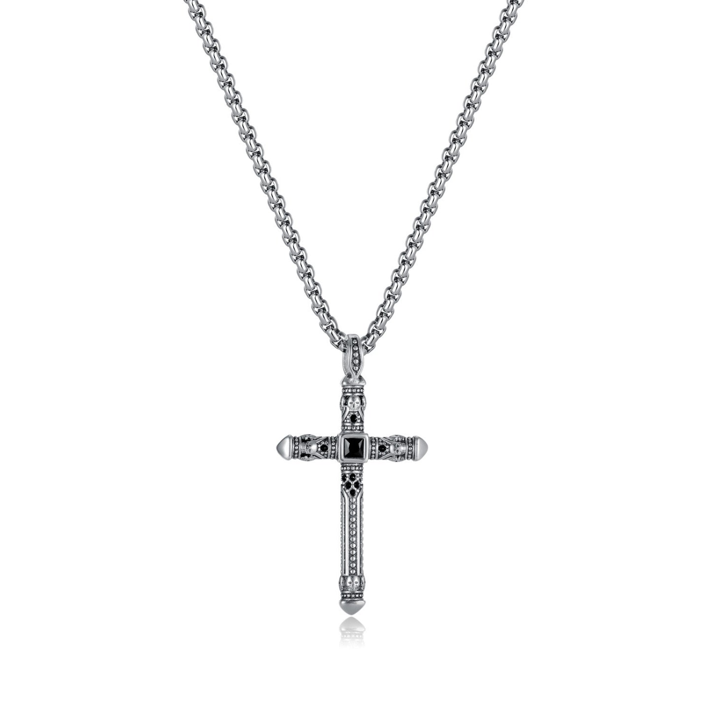 Copper Gold Plated Silver Plated Retro Artistic Cross Inlay Zircon Necklace