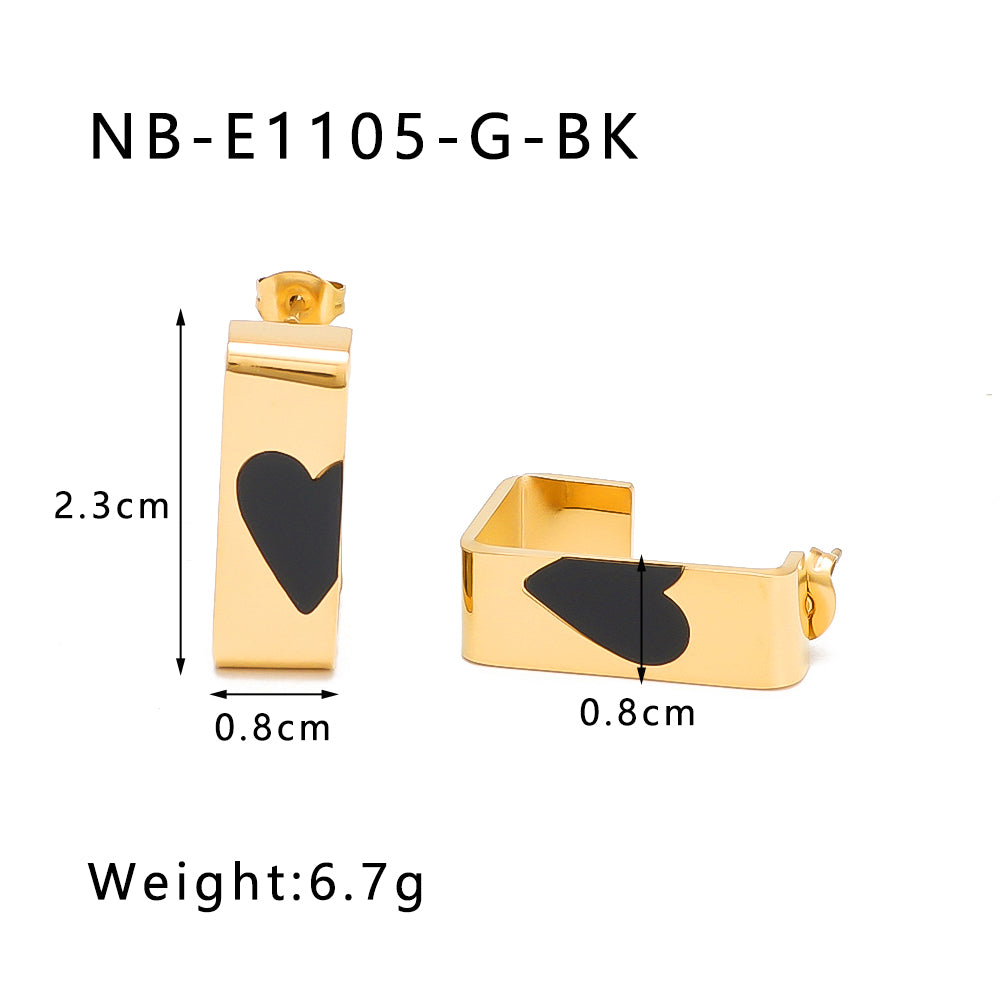 1 Pair IG Style Heart Shape Stainless Steel 18K Gold Plated Ear Studs