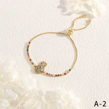 Copper 18K Gold Plated IG Style Vacation Commute Rainbow Pineapple Inlay Zircon Bracelets