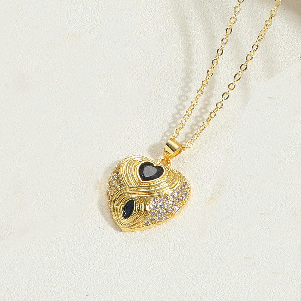 Copper 14K Gold Plated Vintage Style Simple Style Commute Heart Shape Enamel Inlay Zircon Pendant Necklace