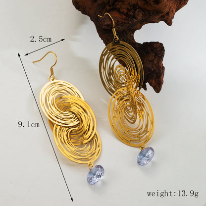 1 Pair Exaggerated Flower Plating Inlay Stainless Steel Zircon 18K Gold Plated Drop Earrings