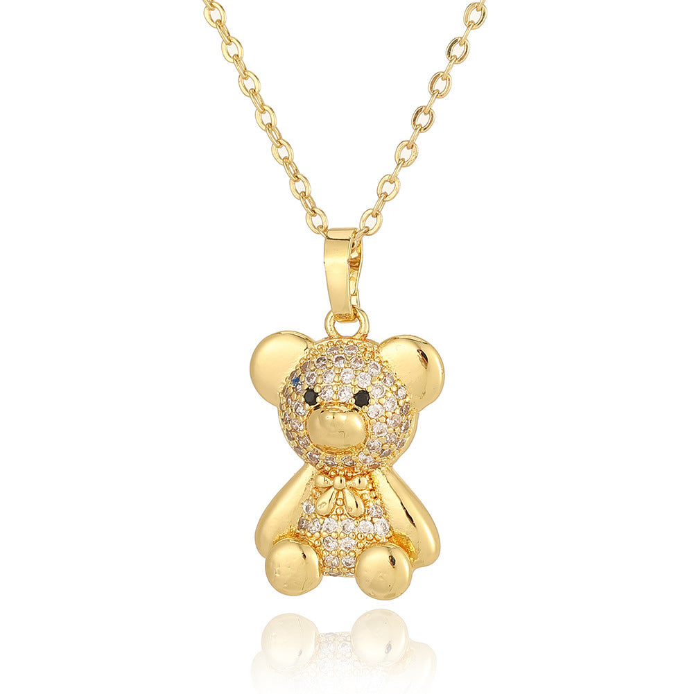 Copper Casual Cute Little Bear Plating Pendant Necklace