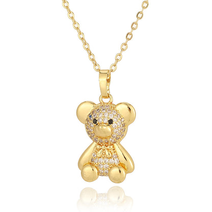 Copper Casual Cute Little Bear Plating Pendant Necklace