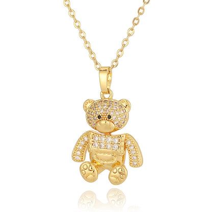 Copper Casual Cute Little Bear Plating Pendant Necklace