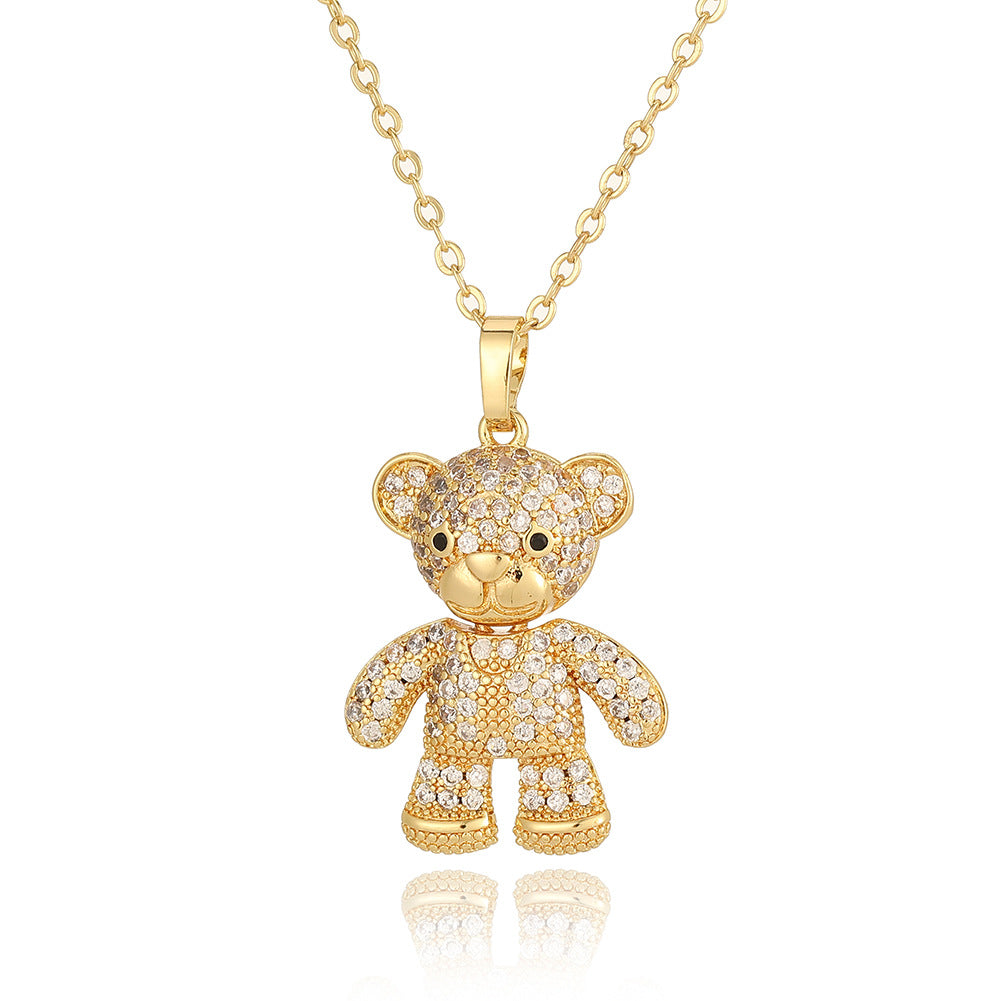 Copper Casual Cute Little Bear Plating Pendant Necklace