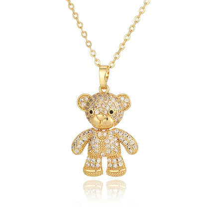 Copper Casual Cute Little Bear Plating Pendant Necklace