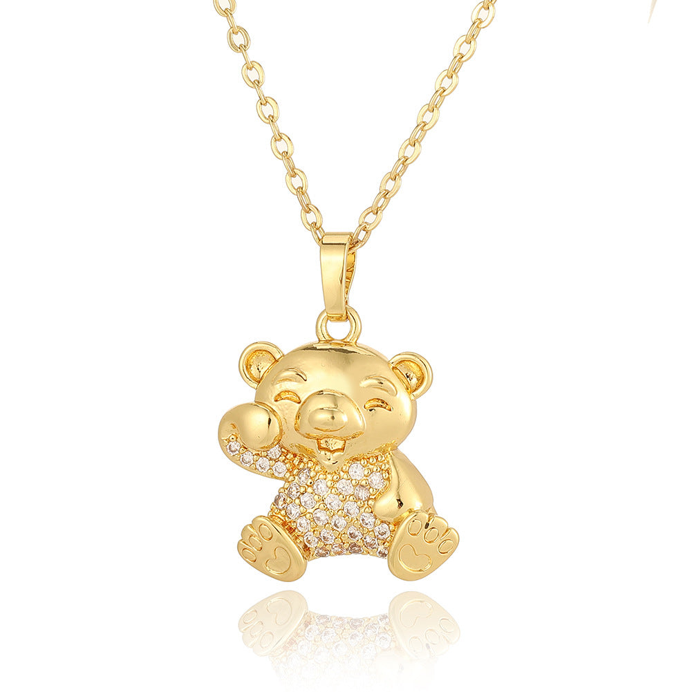 Copper Casual Cute Little Bear Plating Pendant Necklace