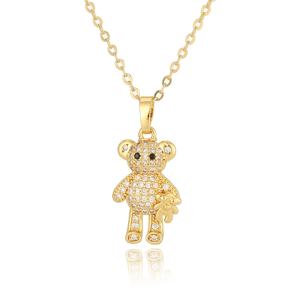 Copper Casual Cute Little Bear Plating Pendant Necklace