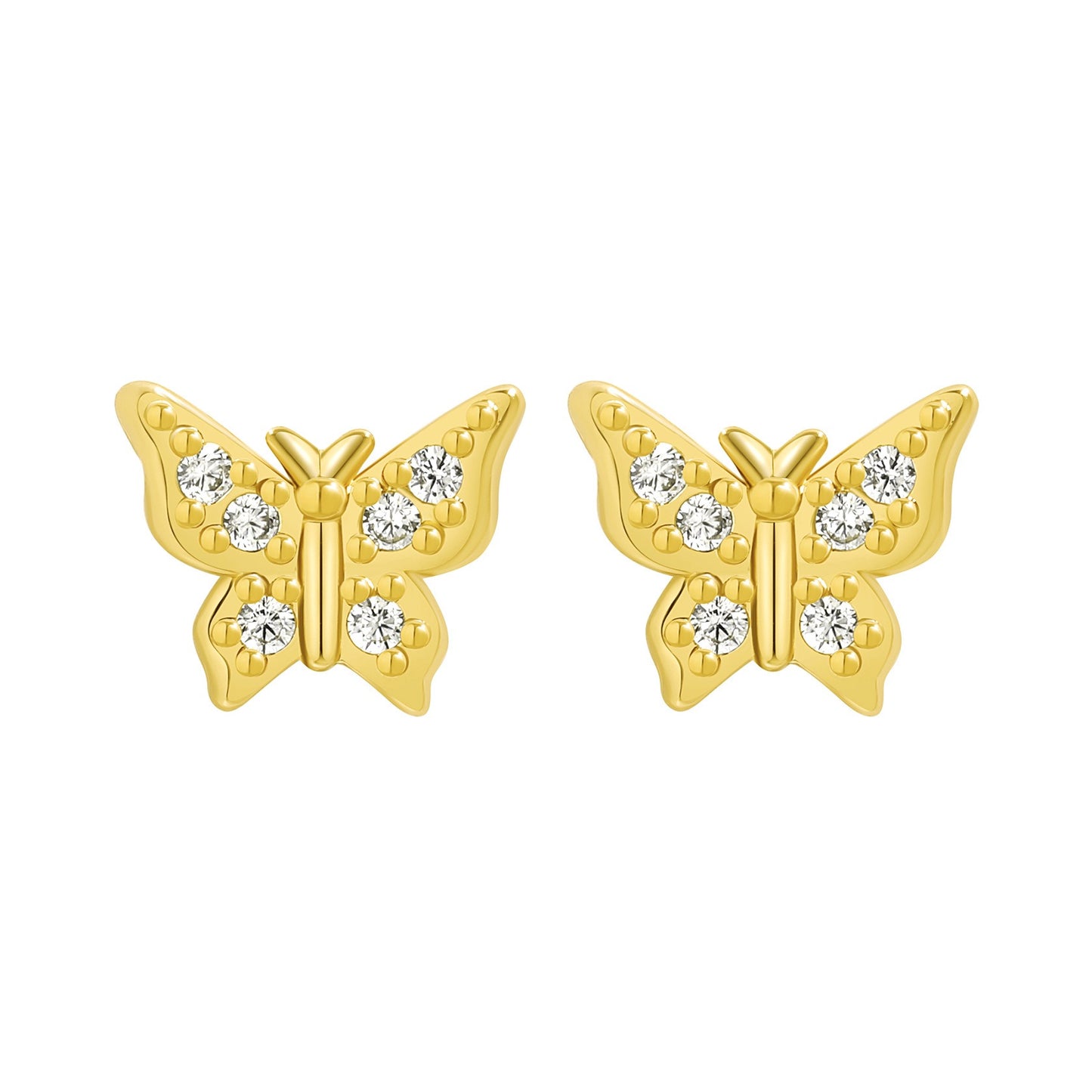 1 Pair Cute Sweet Butterfly Inlay Sterling Silver Zircon Ear Studs