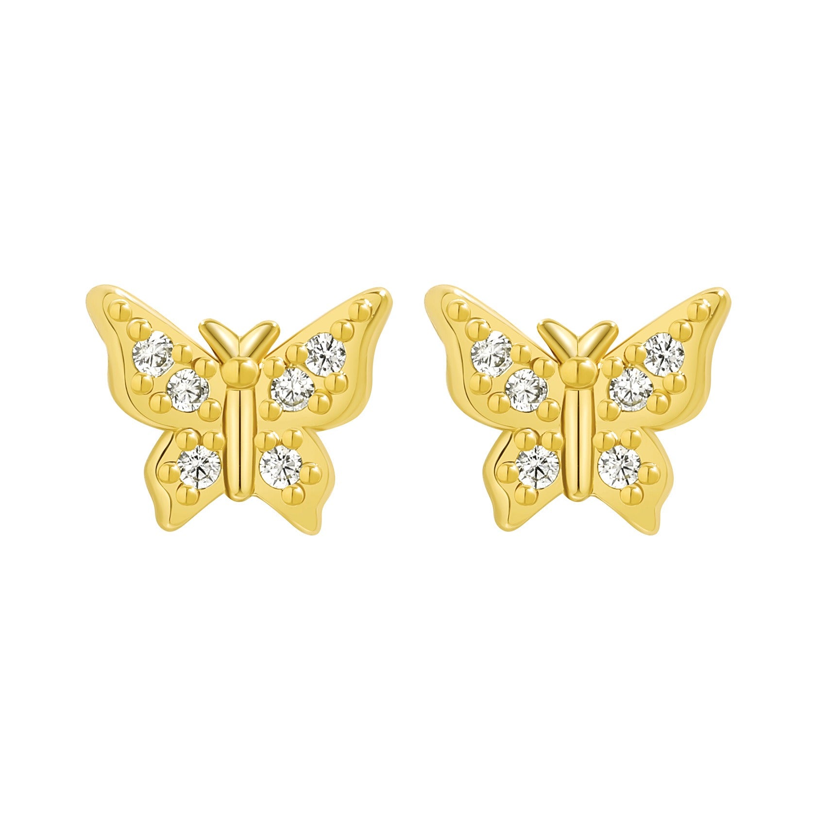 1 Pair Cute Sweet Butterfly Inlay Sterling Silver Zircon Ear Studs