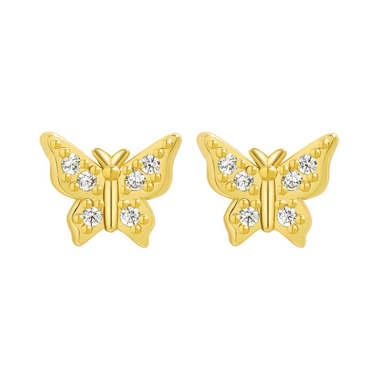 1 Pair Cute Sweet Butterfly Inlay Sterling Silver Zircon Ear Studs