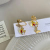 1 Pair Elegant Cute Baroque Style Flower Butterfly Asymmetrical Inlay Copper Pearl Zircon 18K Gold Plated Drop Earrings