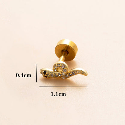 1 Piece Ear Cartilage Rings & Studs Classic Style Cross Snake Stainless Steel Copper Plating Inlay Zircon 18K Gold Plated Ear Cartilage Rings & Studs