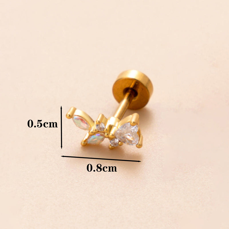 1 Piece Ear Cartilage Rings & Studs Classic Style Cross Snake Stainless Steel Copper Plating Inlay Zircon 18K Gold Plated Ear Cartilage Rings & Studs