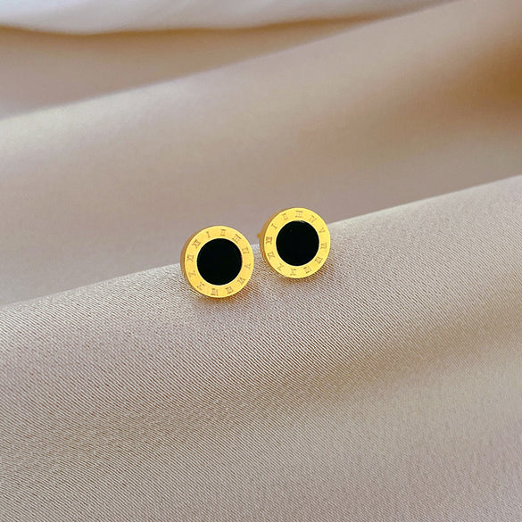 1 Pair Simple Style Round Heart Shape Flower Plating Inlay Titanium Steel Shell Zircon Ear Studs