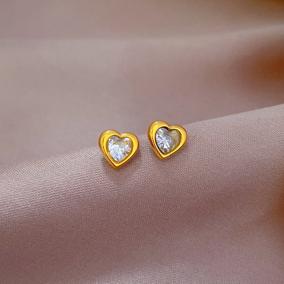 1 Pair Simple Style Round Heart Shape Flower Plating Inlay Titanium Steel Shell Zircon Ear Studs