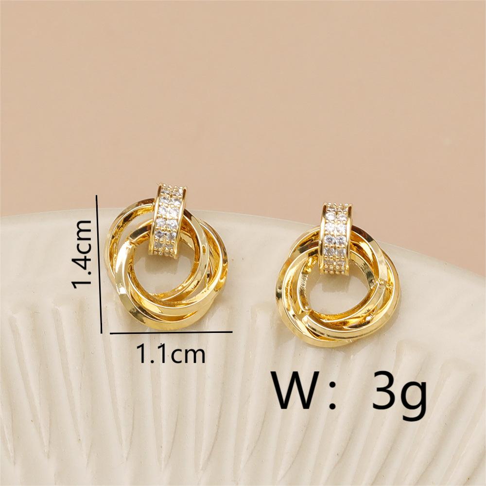 1 Pair Vintage Style Simple Style Geometric Round Inlay Copper Zircon 18K Gold Plated Ear Studs