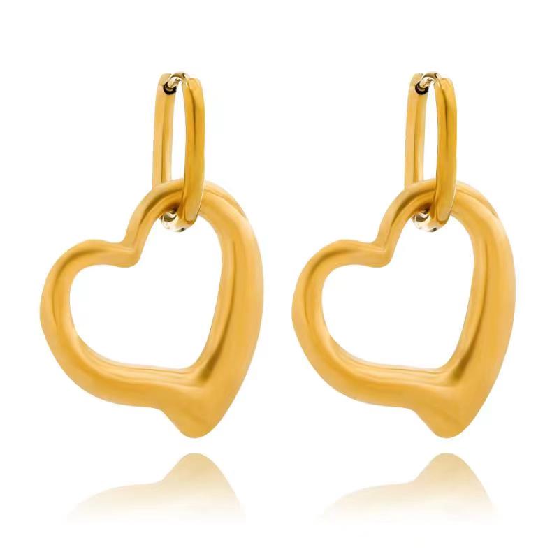 1 Pair IG Style Simple Style Heart Shape Stainless Steel Gold Plated Drop Earrings