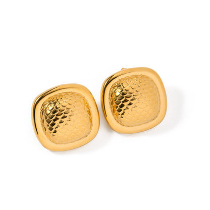 1 Pair IG Style Square Fish Scales Stainless Steel 18K Gold Plated Ear Studs