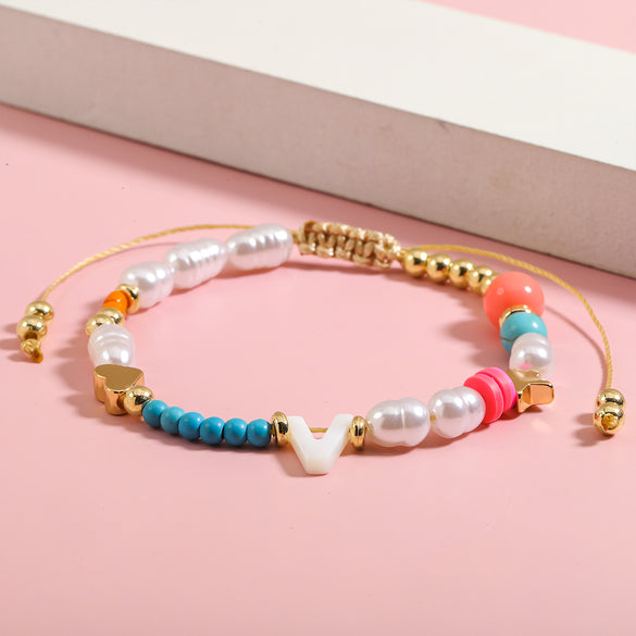 Sweet Letter Heart Shape Imitation Pearl Rope Beaded Women's Bracelets